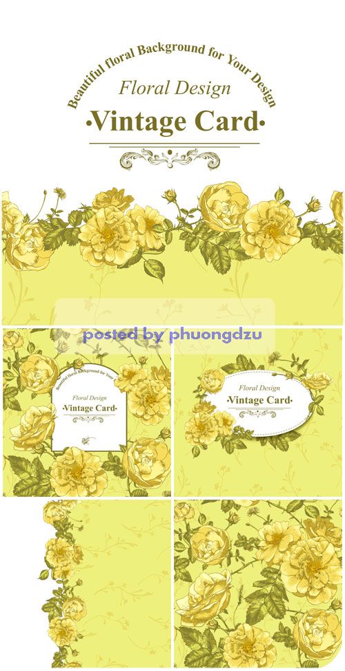 Vintage vector background with yellow flowers 7