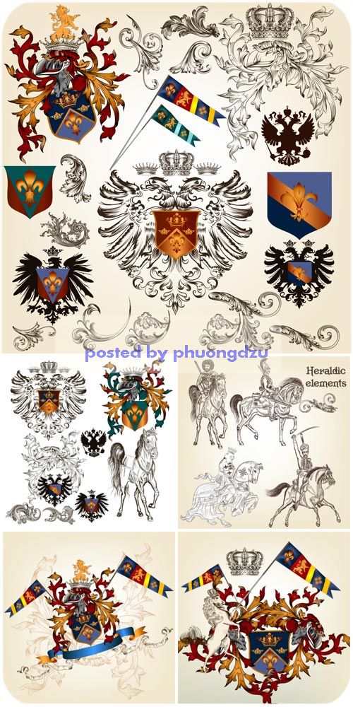 Heraldic elements vector, coat of arms, ornaments 1