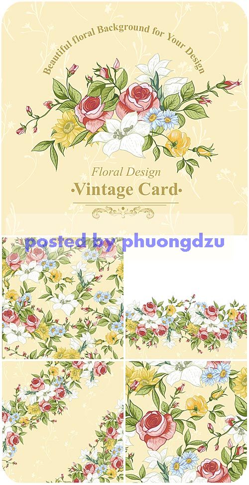 Vintage vector background with flowers, roses