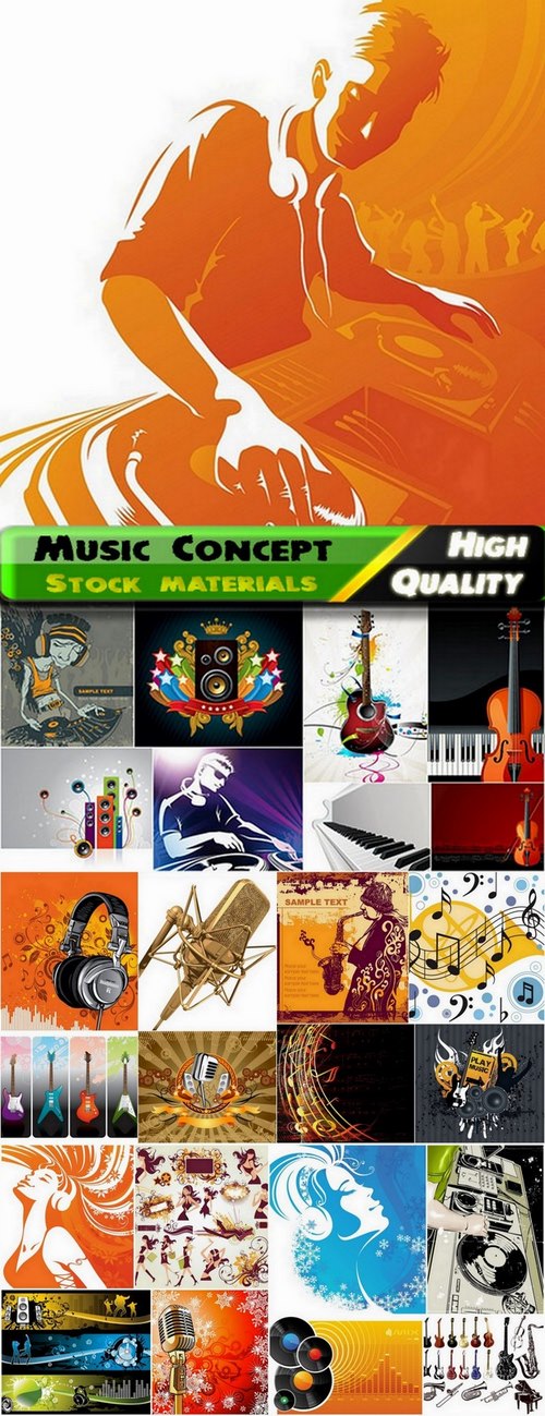 Musical Instruments and Music backgrounds in vector from stock - 25 Eps
