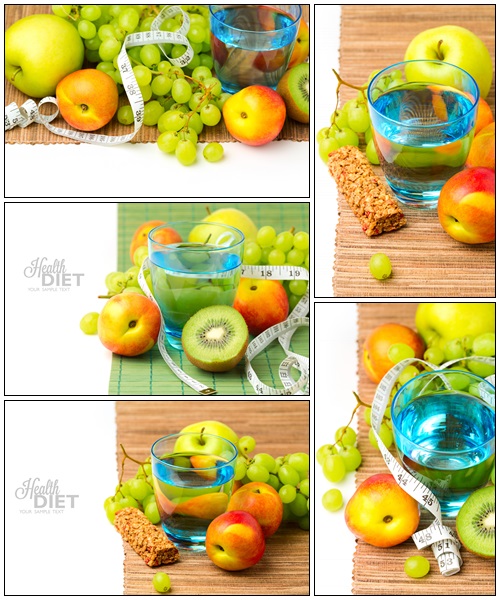 Water and healthy fruits for diet concept - Stock Photo