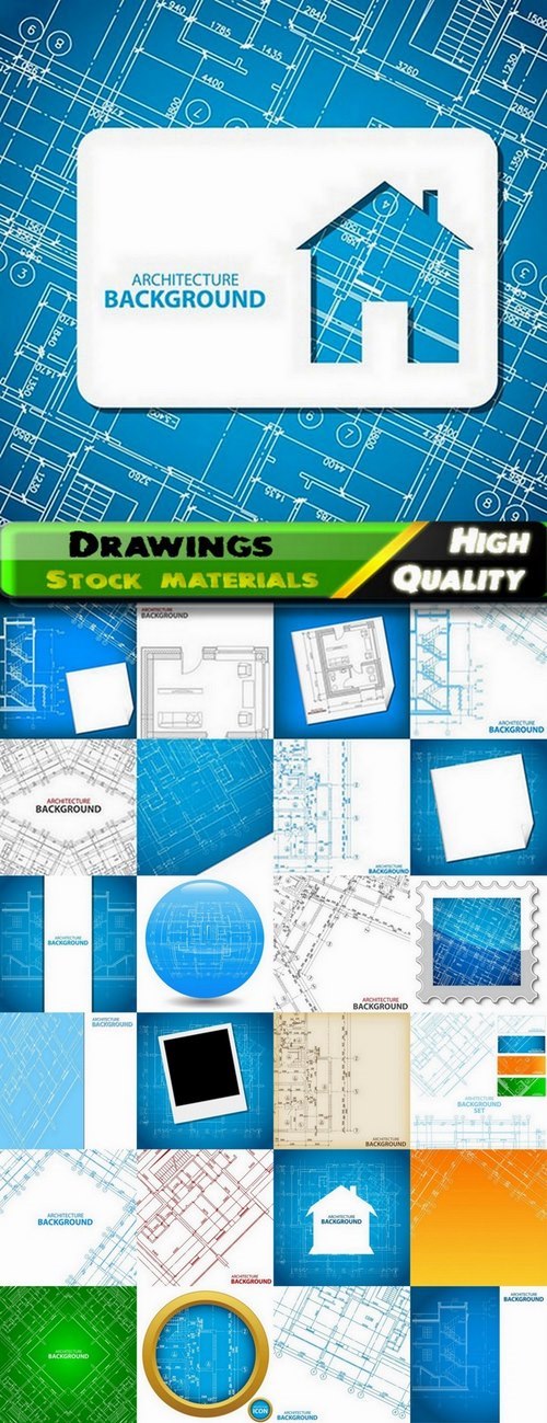 Drawings of buildings and architecture backgrounds - 25 Eps