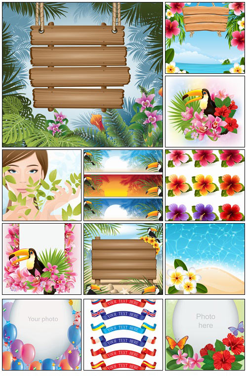Summer tropical elements - vector stock