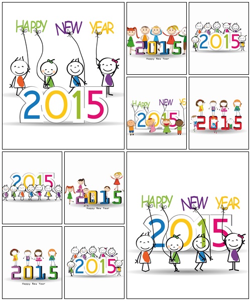 Children at  New Year 2015 - vector stock