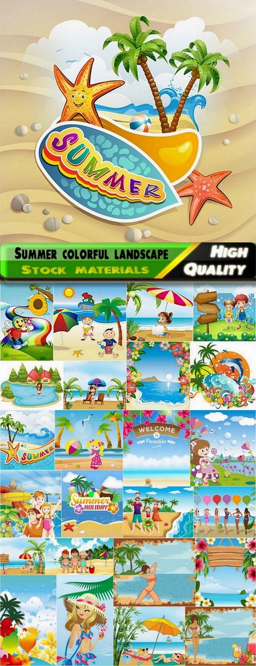 Summer colorful landscape in vector from stock - 25 Eps