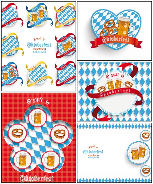 Oktoberfest Round Prongs Emblems Set - vector stock