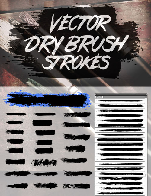24 Vector Dry Brush Stroke Illustrator Brushes