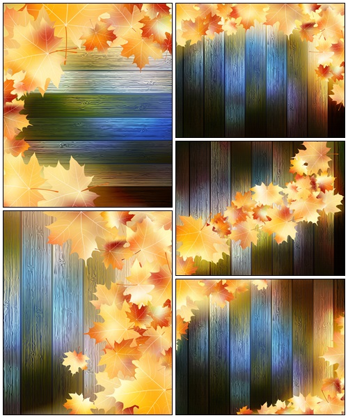 Wood backgrounds with autumn leaves - vector stock