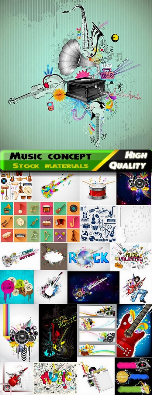 Musical instruments and musik backgrounds in vector from stock - 25 Eps