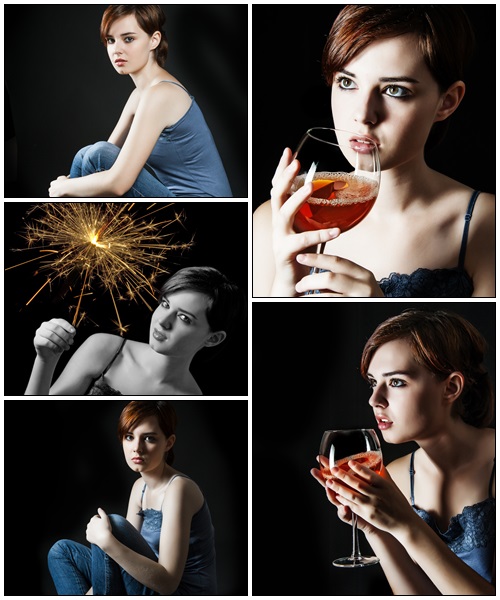 Girl with glass of wine - Stock Photo