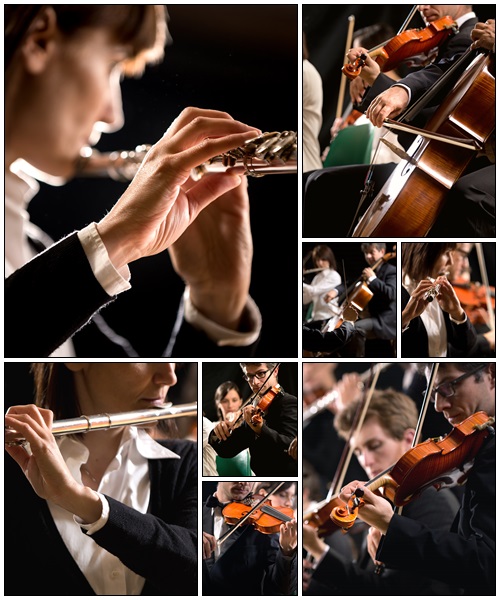 Classical music concert symphony orchestra on stage - Stock Photo