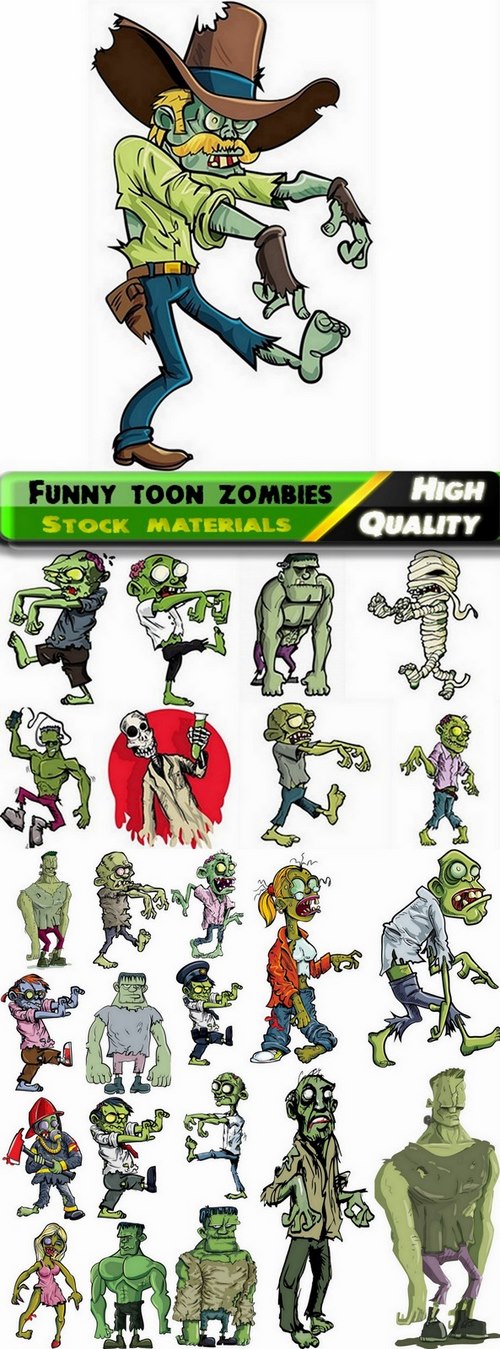 Funny toon zombies in vector from stock - 25 Eps