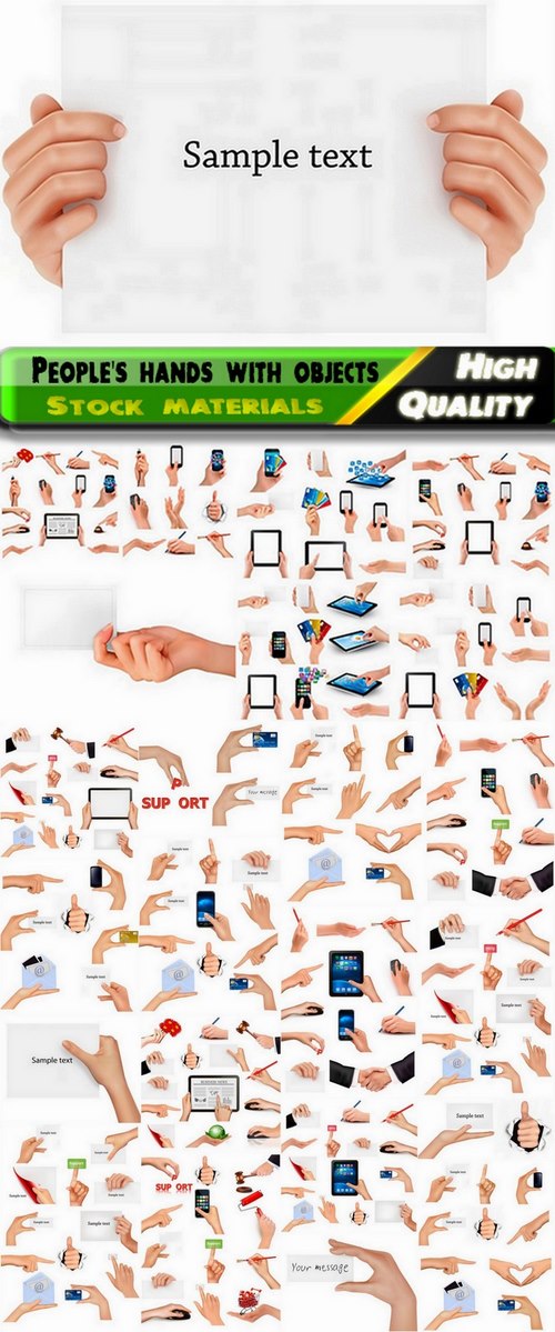 People's hands with different objects in vector from stock - 25 Eps