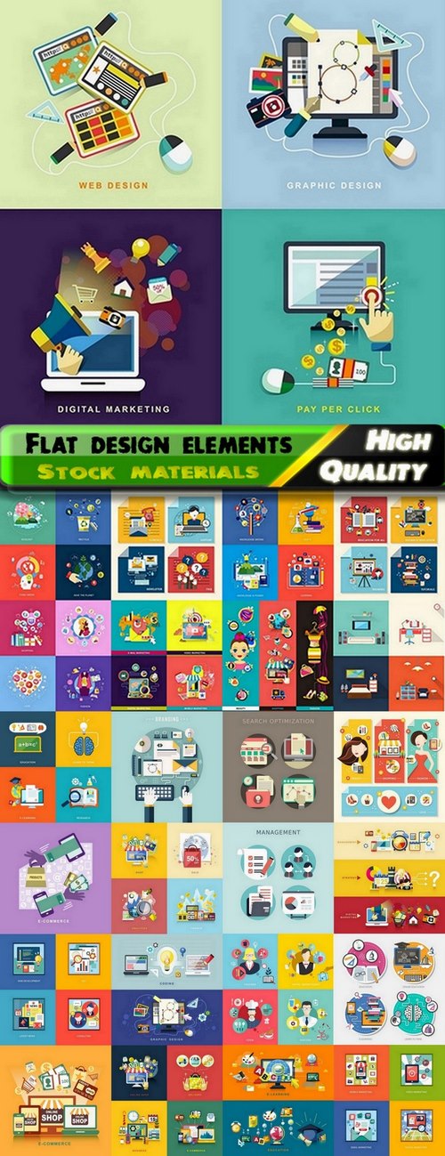 Flat icons and Flat design elements in vector from stock - 25 Eps
