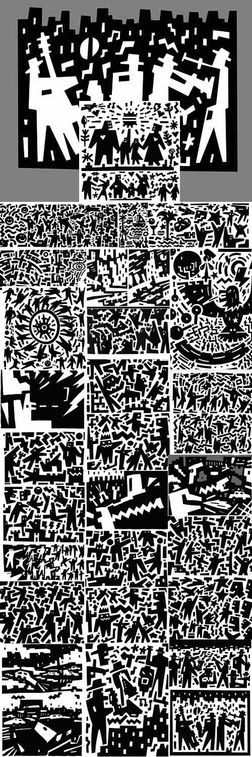 Abstract black and white cartoon illustration