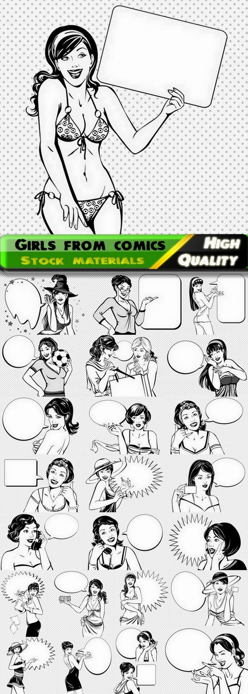 Beautiful girls from comics in vector from stock - 25 Ai