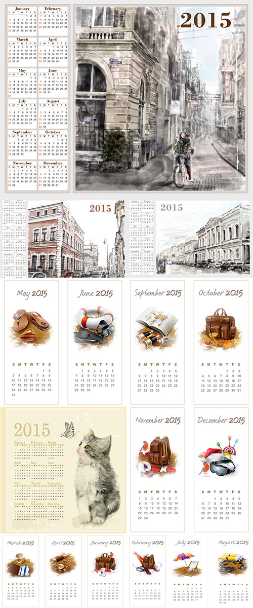 Stock Vector Colorful calendar 2015, with seasonal design elements, Vector illustration