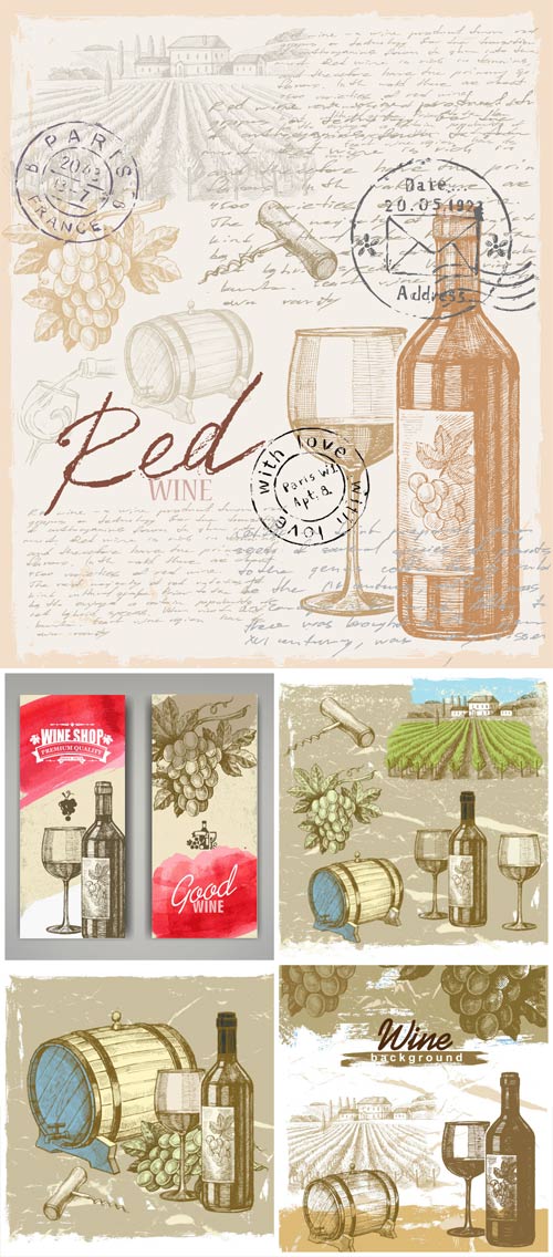   ,    / Wine and grapes, backgrounds vector