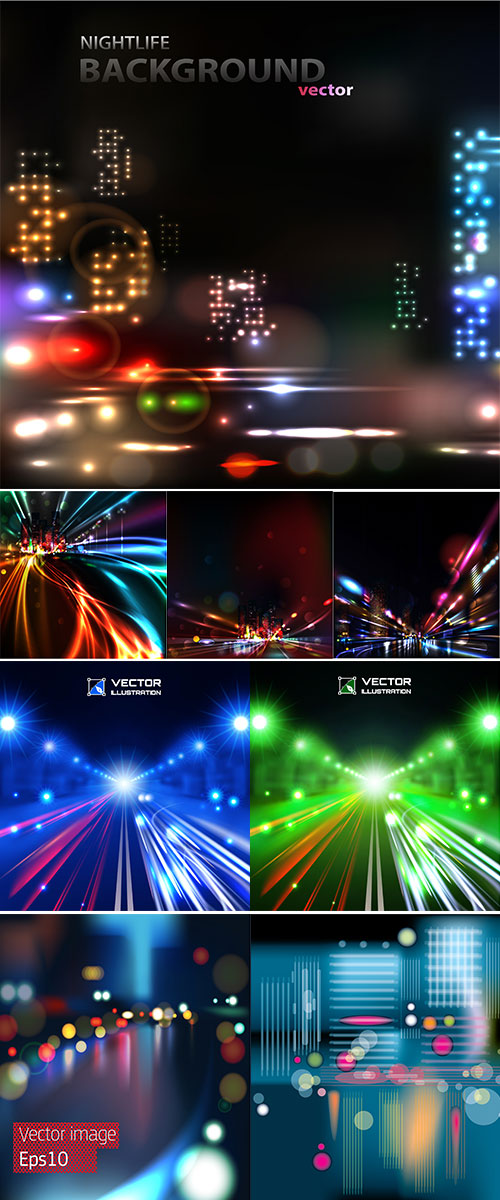 Stock Vector background of the night city with blurred lights
