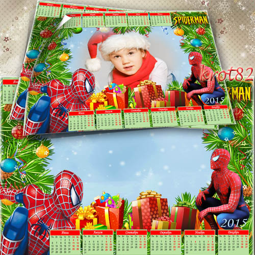Новогодний календарь для мальчика на 2015 год с рамкой для фото – Человек-паук 