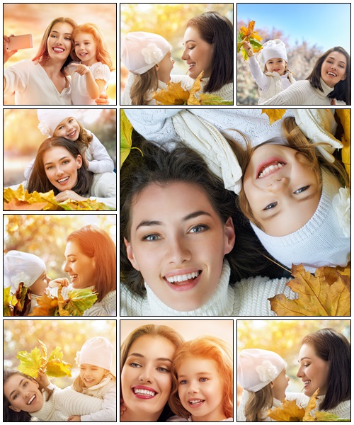 Mother and daughter in the autumn park - Stock Photo