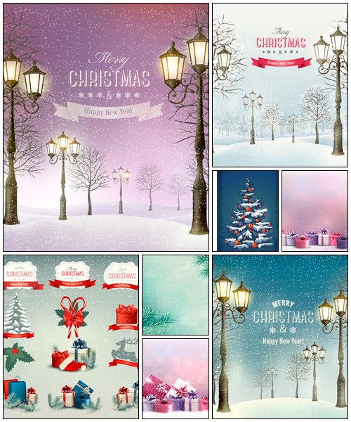 Christmas holiday background with presents - vector stock