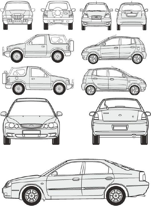 Автомобили Kia - векторные отрисовки в масштабе