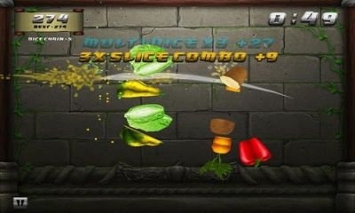 Captures d'écran du jeu Veggie Samurai sur Android, une tablette.