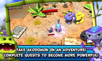 Captures d'écran du jeu Akodomon sur Android, une tablette.