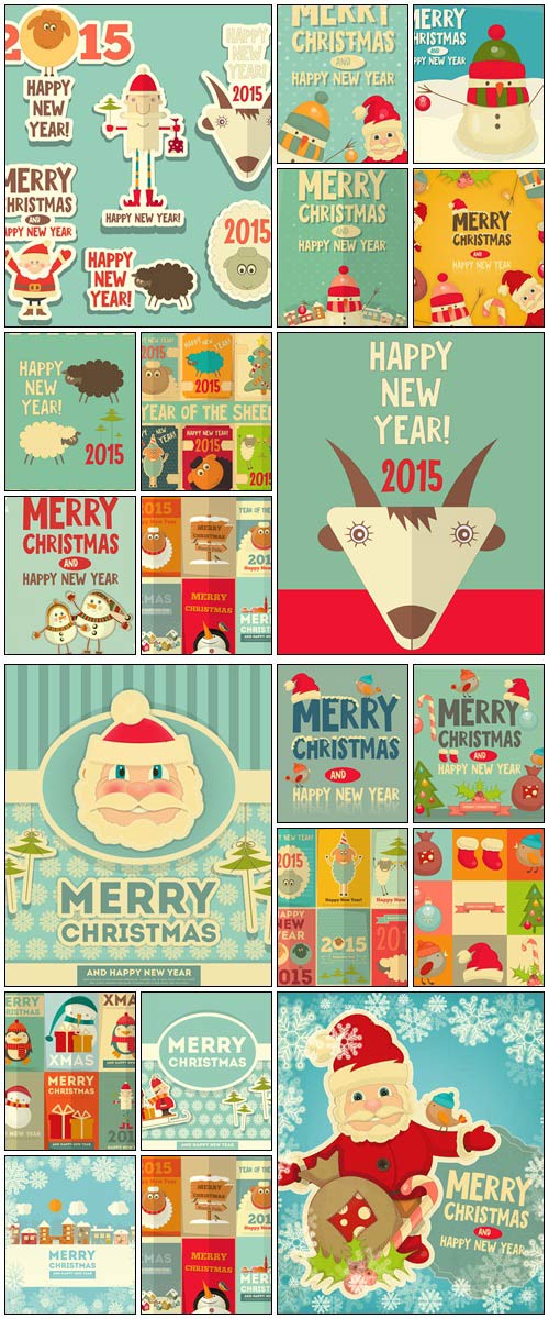New Year Cards 2015 vintage - vector stock