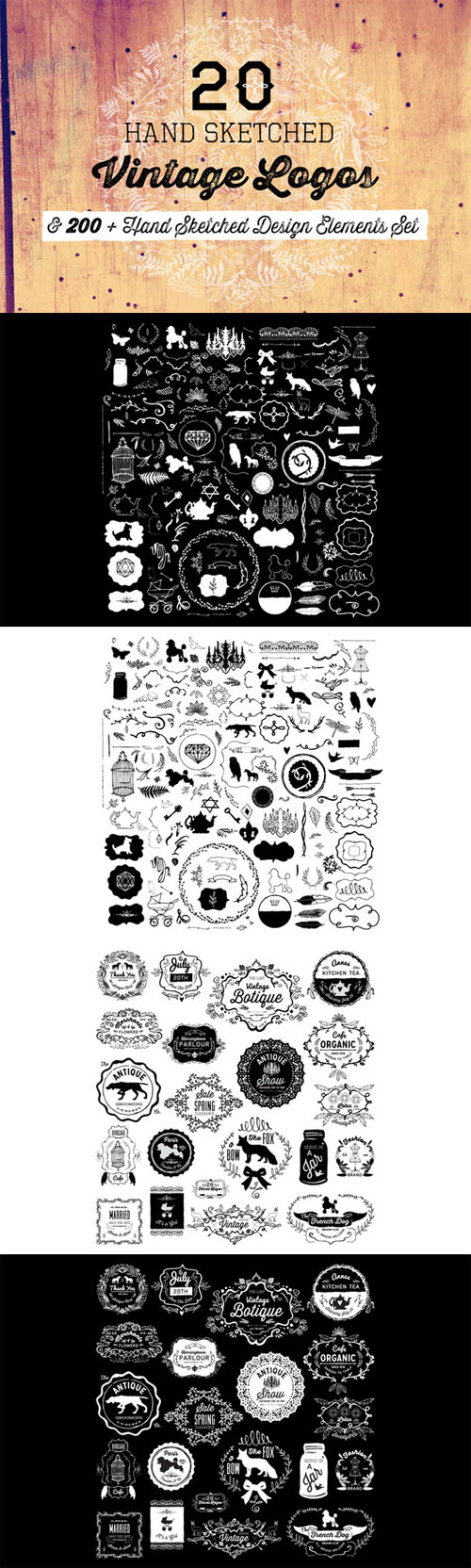 CreativeMarket - 20 Logos & 200+ Design Elements 117016