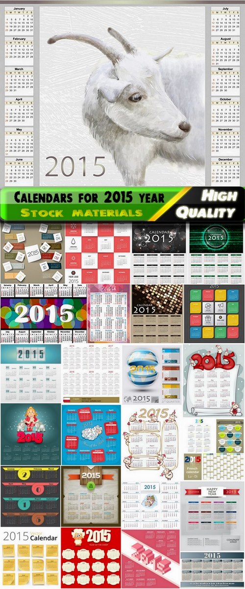 Calendars for 2015 year in vector from stock - 25 Eps
