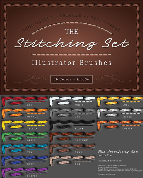 CreativeMarket - The Stitching Set - AI Brushes 6355