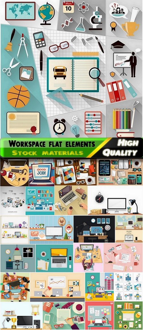 Workspace flat elements in vector from stock - 25 Eps
