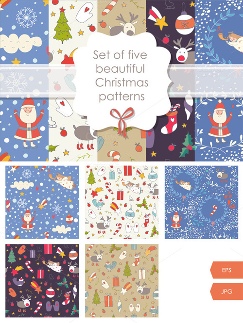 CreativeMarket - Set of Christmas seamless patterns 129091