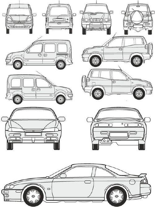 Автомобили Nissan - векторные отрисовки в масштабе