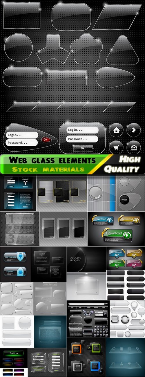 Web glass banners and elements for site design - 24 Eps