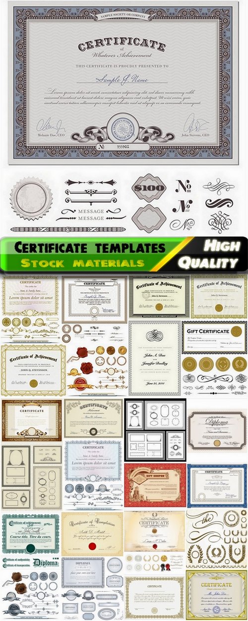 Certificate templates and elements for certificate decorations - 25 Eps