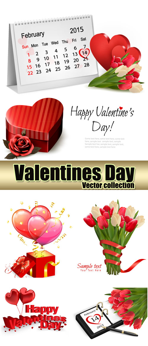 Valentine's Day hearts, February 14, flowers vector