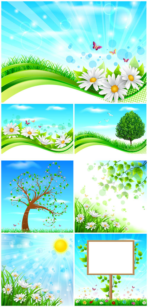 Spring, flowers and trees, vector backgrounds