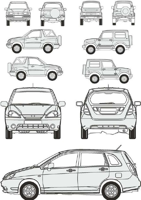 Автомобили Suzuki - векторные отрисовки в масштабе
