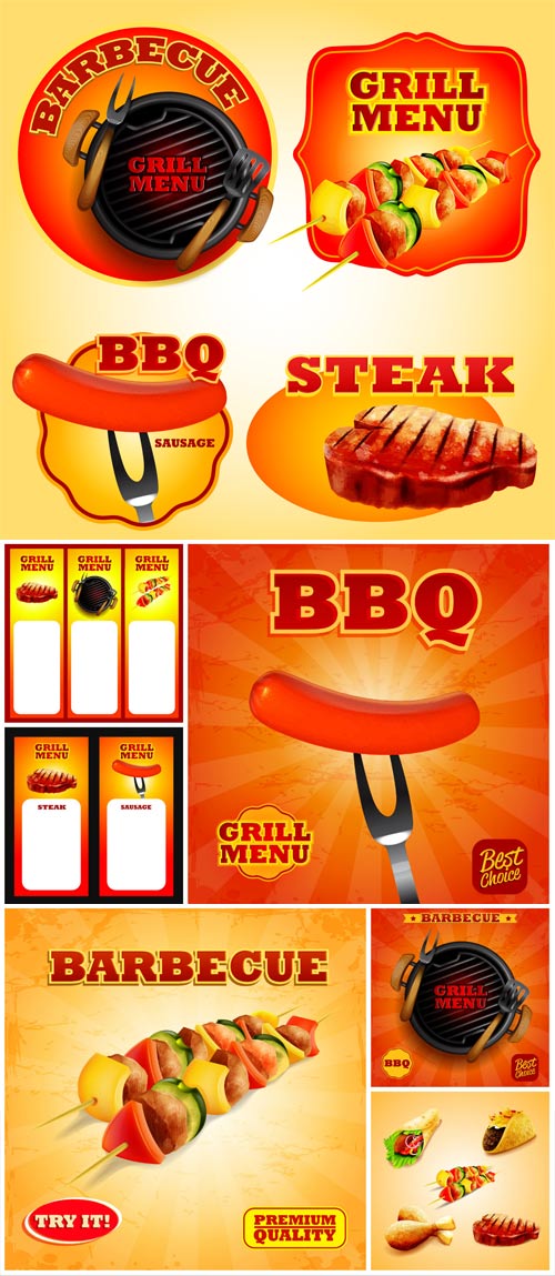 Barbecue, labels, backgrounds vector set 2