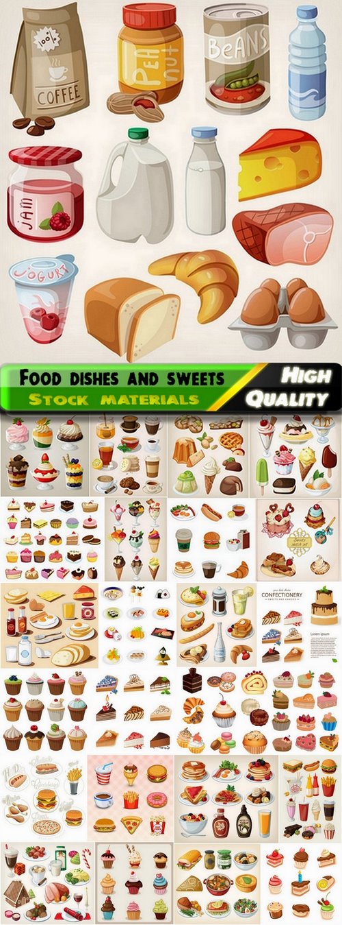 Set of food dishes and sweets - 25 Eps