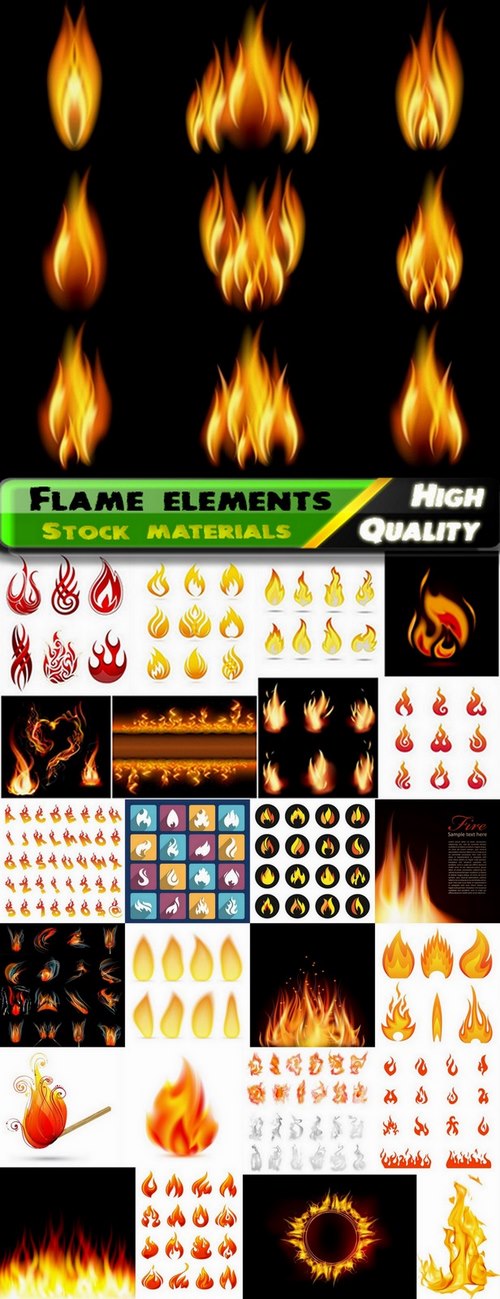 Fire icons and detailed flame elements - 25 Eps