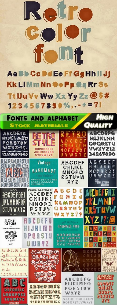 Fonts and alphabet in vintage and retro style - 25 Eps