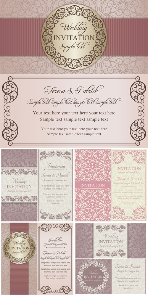Wedding invitation vector, vintage background with patterns