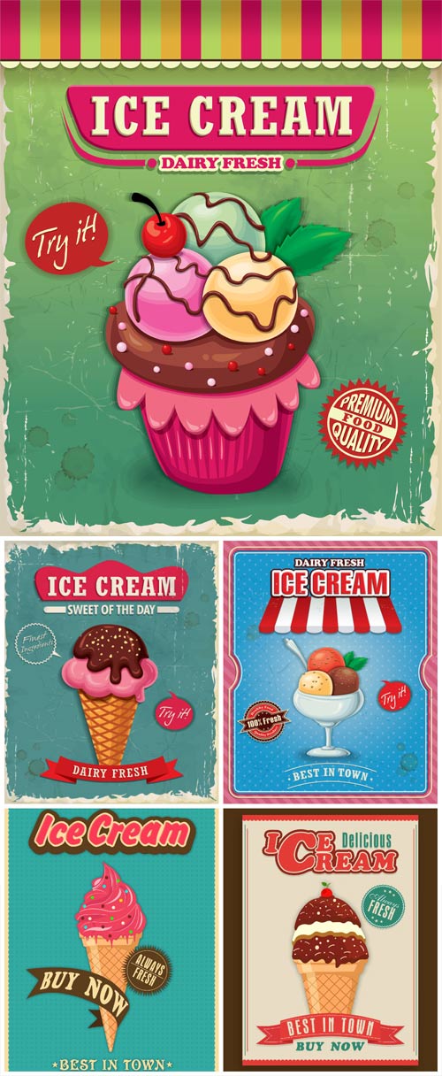 Ice cream, vintage labels vector