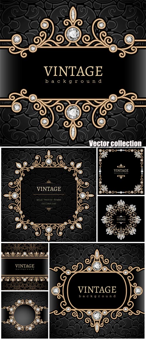 Black vintage background with gold decorative elements
