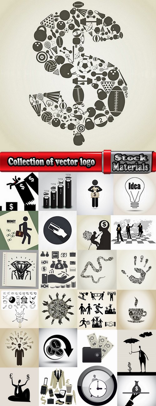 Collection of vector logo picture business card businessman idea of a bag of money 25 Eps