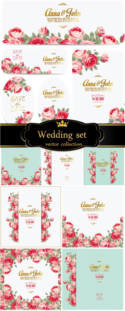 Wedding vector set with roses